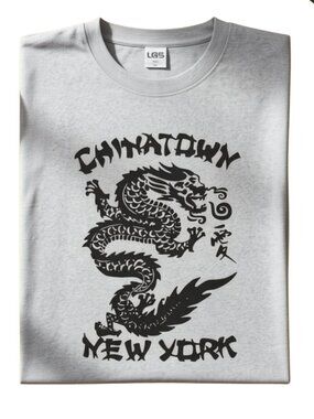 Chinatown New York Dragon Graphic T-Shirt Gray Crew Neck Streetwear Tee S-XL